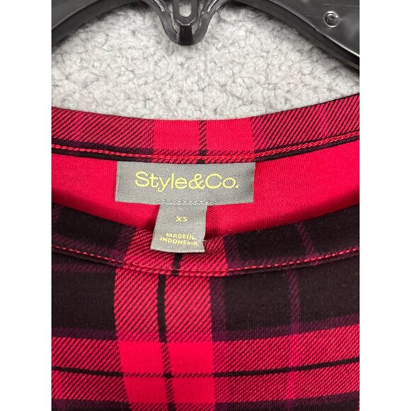 Style & Co Women's XS Red & Black Plaid 3/4 Sleeve Top 100% Pima Cotton NWOT's. - Picture 6 of 8